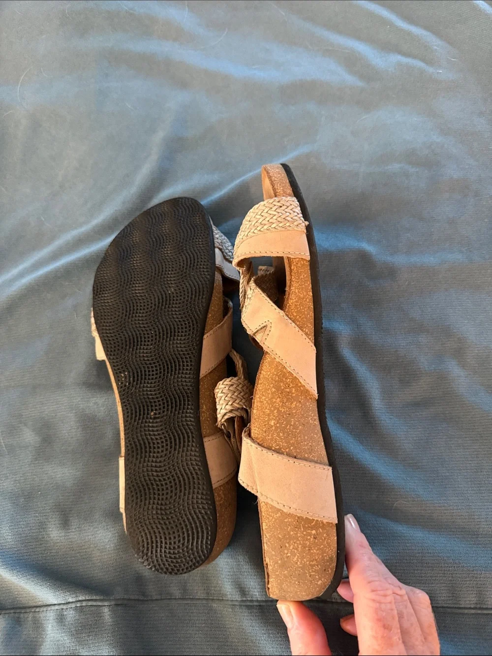 Taos Footwear Beige Braided Leather Slide Sandals